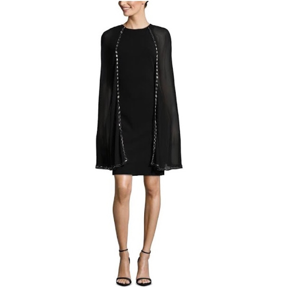Betsy & Adam Beaded Cape Sheath Dress